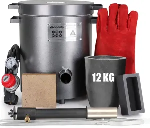 TOAUTO 12KG Large Capacity Propane Melting Furnace Smelter Full Deluxe Kiln Kit Smelting Casting Gold Silver Copper Aluminum Scrap Metal Recycle Foundry for Home Smelting (TMF12000B-V3-US)