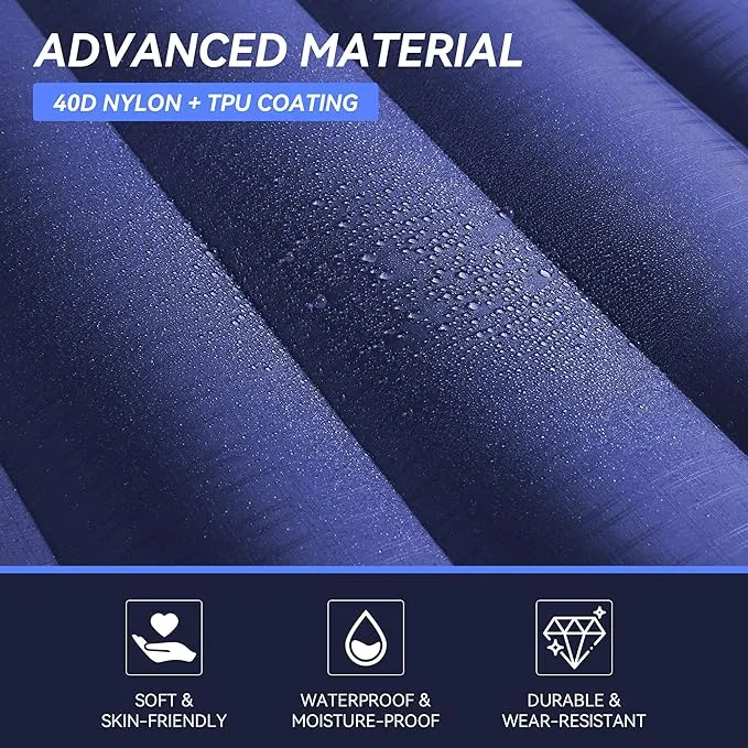 TOBTOS Inflatable Sleeping Pad for Camping with Pillow, 4" Thick Camping Mat with Built-in Foot Pump, Compact Air Mattress for Camping, Hiking, Backpacking (Blue)
