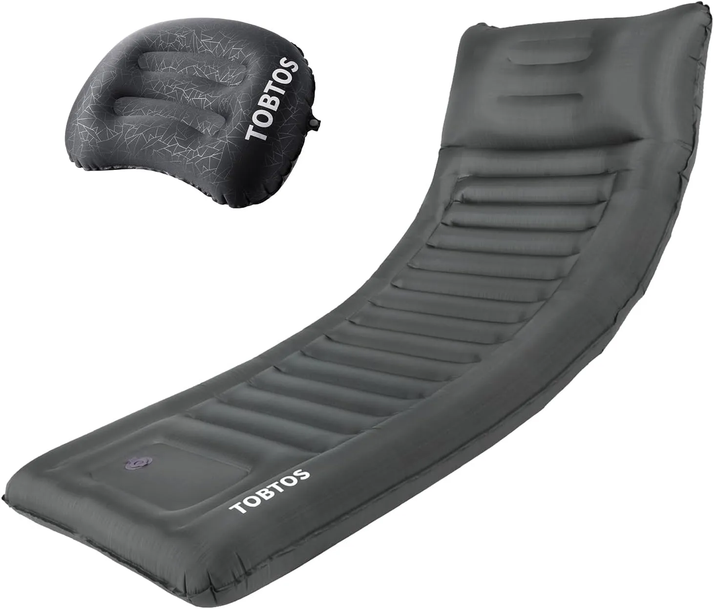 TOBTOS Thick 6 Inch Ultralight Sleeping Pad with Built-in Pump, Ultralight Backpacking Pillow, Ergonomic Support for Neck & Lumbar (Black)