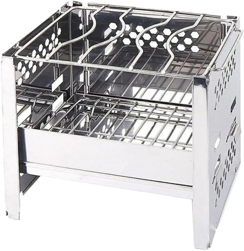 Toyvian 1Pc Mini Portable Stainless Steel Burning Stove Collapsible Bbq Grill for Outdoor Camping Picnics Durable Cookware Efficient Airflow Design Silver