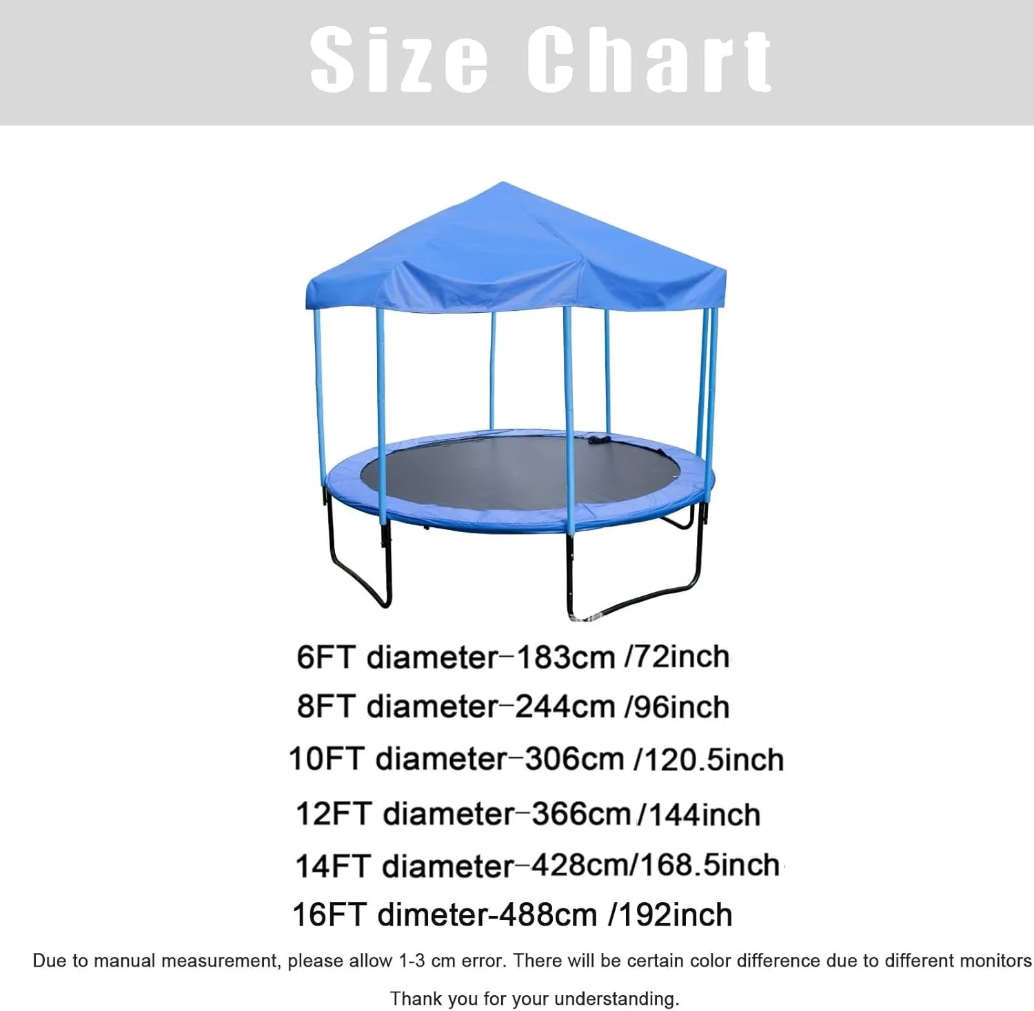 Trampoline Canopy Shade Cover for 6ft-16ft Frames, Protective UV Canopy for Trampoline Accessories, Durable Weather-Resistant Trampoline Shade, Outdoor Fun