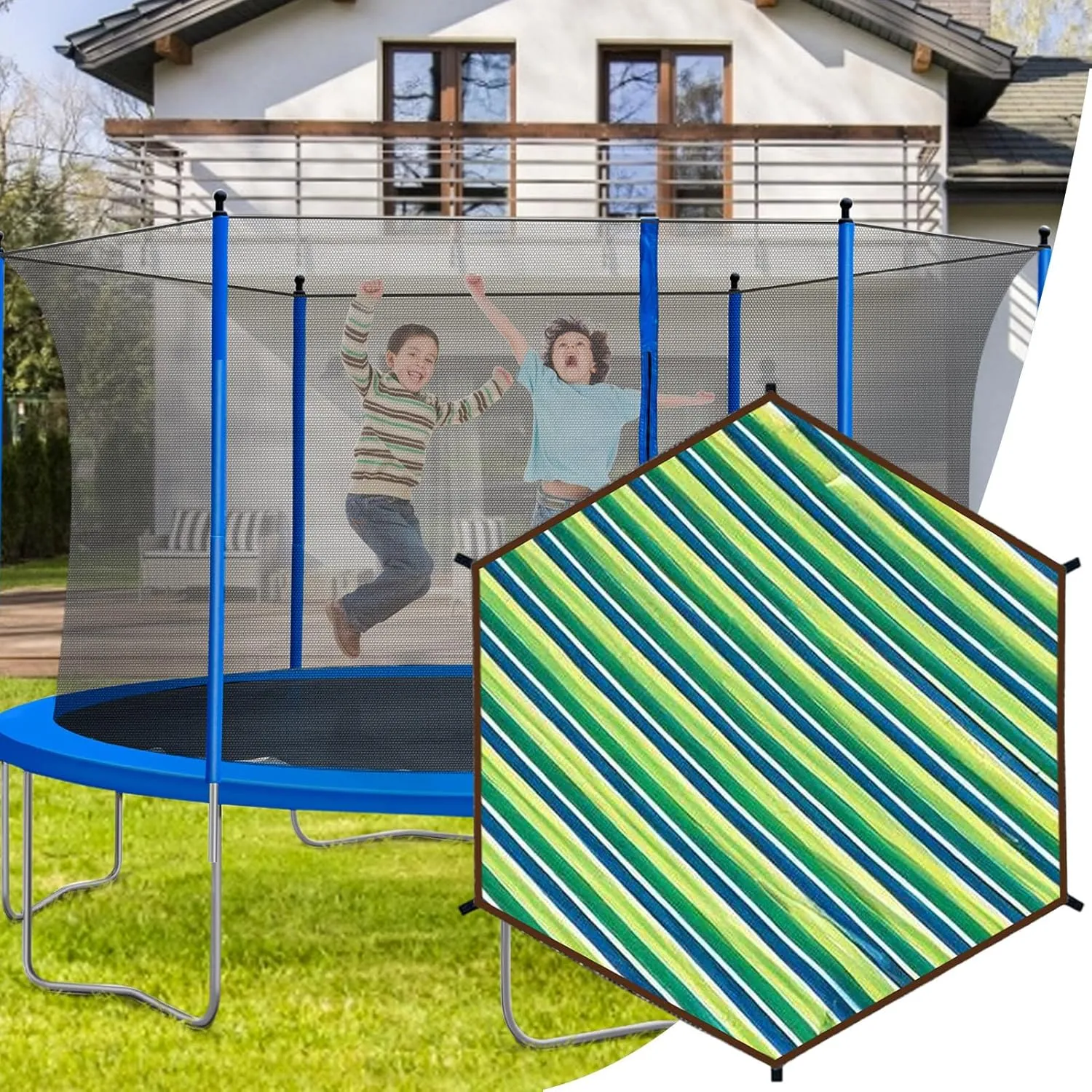Trampoline Sunshade, Waterproof UV Protection Trampoline Tent Cover, Heat Insulation Net Sunshade, for 6ft, 8ft, 10ft, 12ft, 14ft, 15ft Round Trampoline