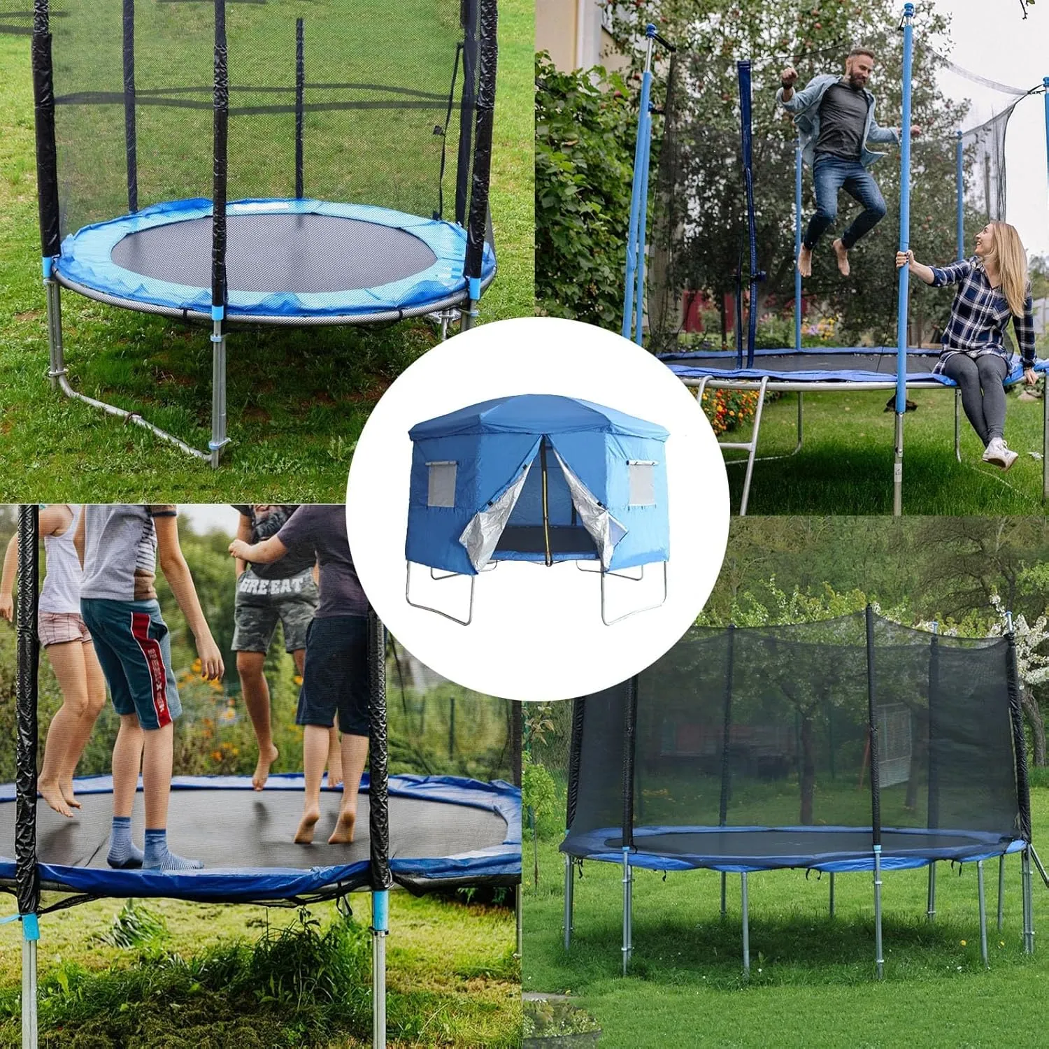 Trampoline Tent Round Trampoline Top Cover for 6ft/8ft/10ft/12ft/14ft/16ft Straight Pole Trampoline Shade Cover Accessory Tent Outdoor Fun for Kids
