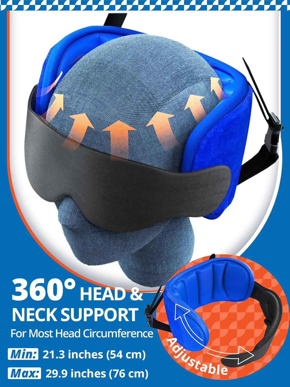 Travel Pillows for Airplanes, Airplane Pillow for Long Flight Car Road Trip, Airplane Head Strap with Sleep Eye Mask, 360° Support Headrest, Stop Bobblehead Travel Neck Pillow, Mottled Black
