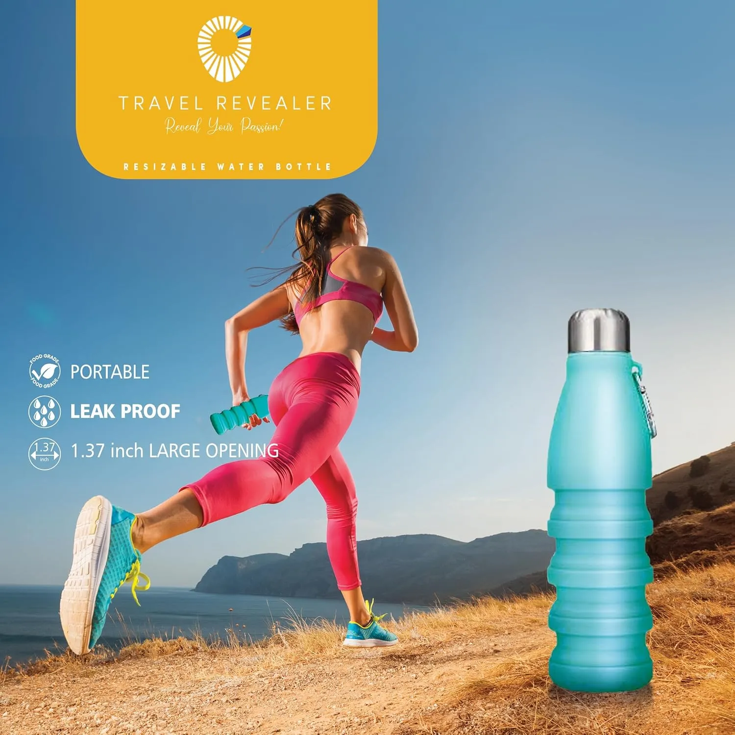 Travel Revealer Collapsible Water Bottles kids 18.5 oz Reusable LeakProof Silicone refillable girls Water Bottles BPA Free Foldable Sports Bottles portable travel collapsible water bottles (2pk)