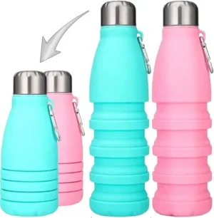 Travel Revealer Collapsible Water Bottles kids 18.5 oz Reusable LeakProof Silicone refillable girls Water Bottles BPA Free Foldable Sports Bottles portable travel collapsible water bottles (2pk)