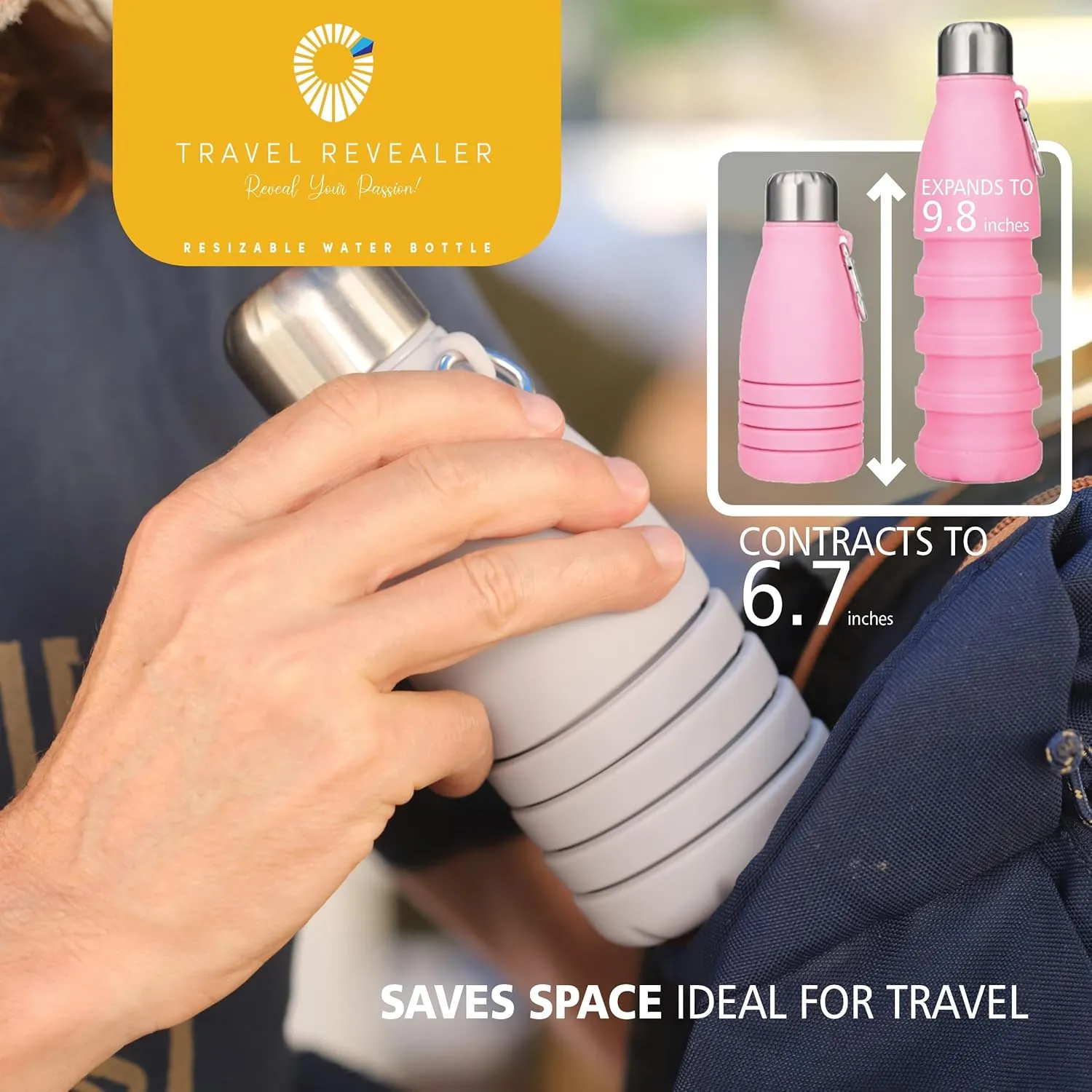 Travel Revealer Collapsible Water Bottles kids 18.5 oz Reusable LeakProof Silicone refillable girls Water Bottles BPA Free Foldable Sports Bottles portable travel collapsible water bottles (2pk)