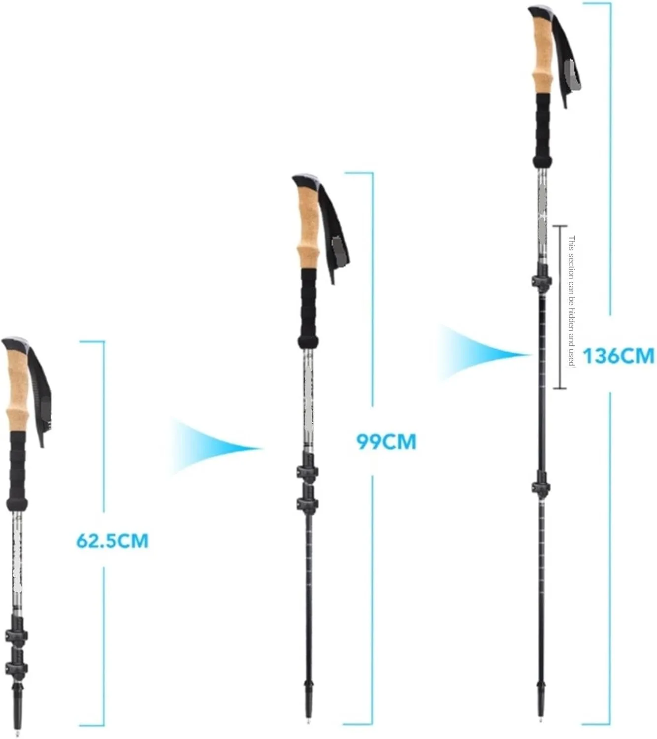Travel Trekking Pole Adjustable Hiking Walking Sticks Ultralight Carbon Fiber Trekking Poles for Camping Climbing Outdoor Activities(Blue)