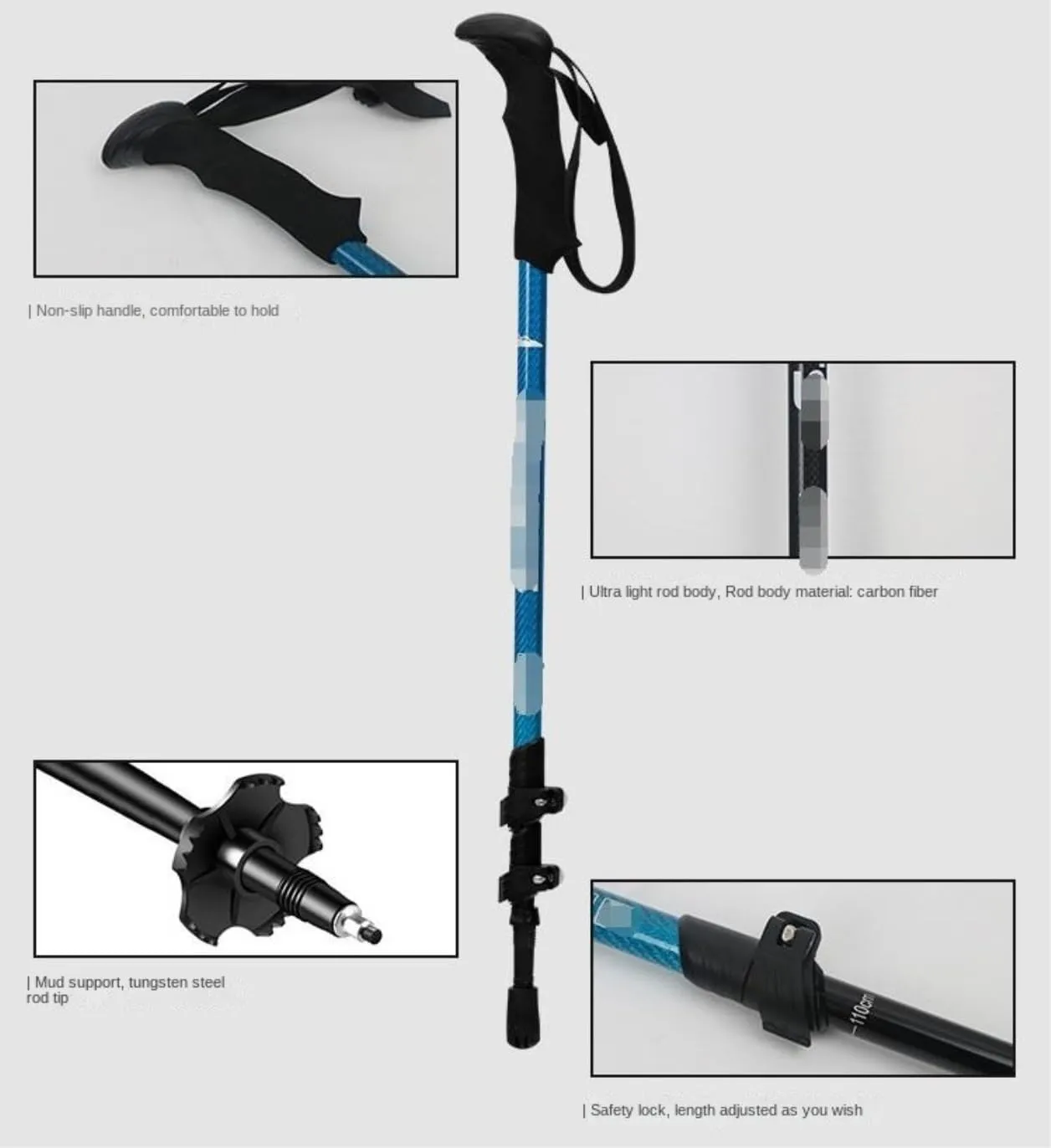 Travel Trekking Pole Carbon Fiber Trekking Poles Telescopic Walking Sticks Ultralight Hiking Poles for Backpacking Outdoor Activities(Green)