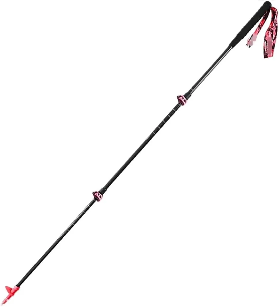 Travel Trekking Pole Carbon Fiber Trekking Poles Telescopic Walking Sticks with EVA Grips Ultralight for Backpacking Outdoor Activities(Red)