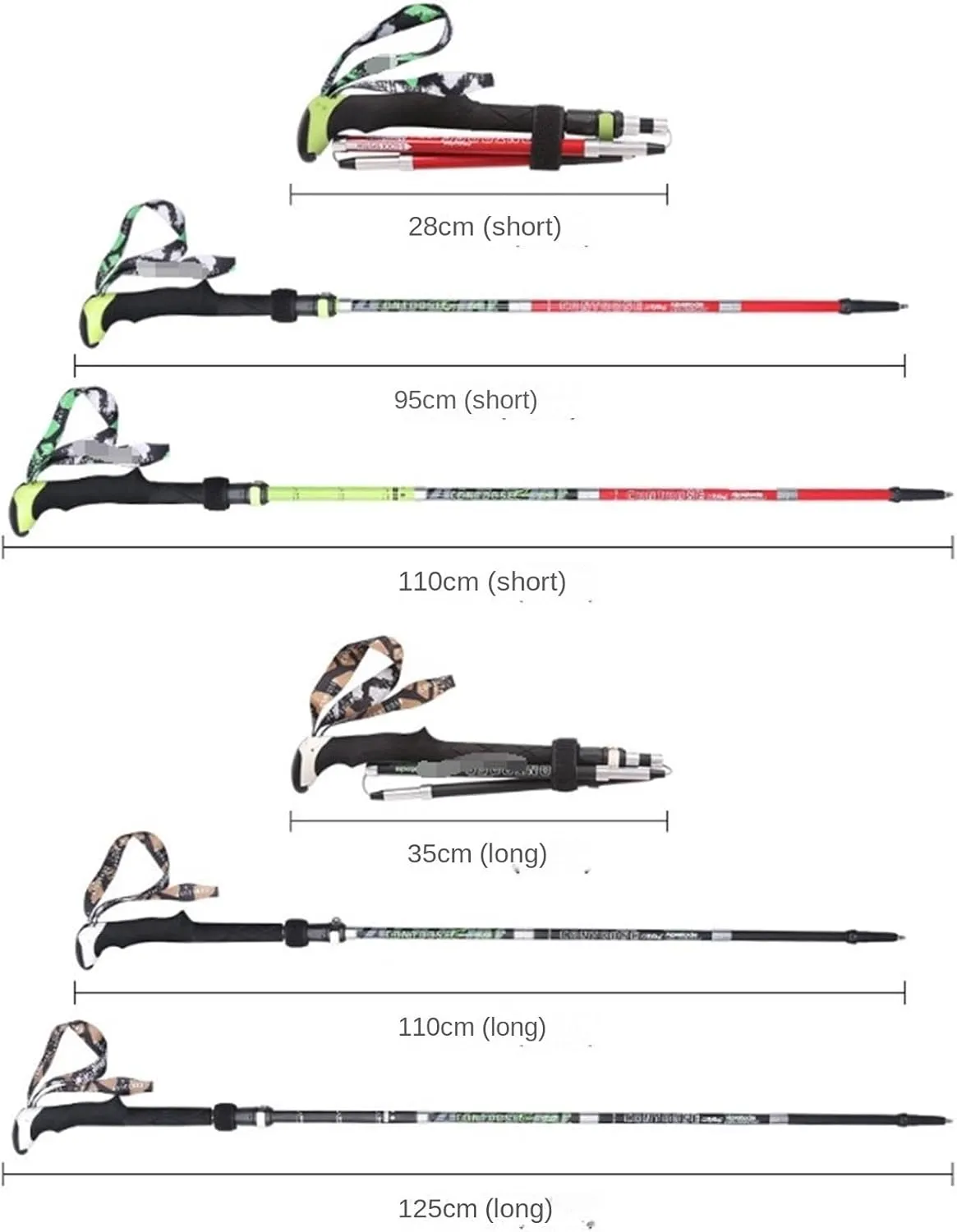 Travel Trekking Pole Folding Trekking Poles Adjustable Hiking Poles Carbon Fiber Walking Poles Sticks for Camping Outdoor Activities(Black,125cm)