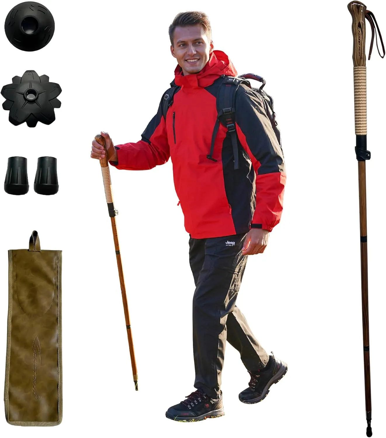 Trekking Pole - 1pc Pack Sassafras Wood Adjustable&Detachable Hiking or Walking Stick