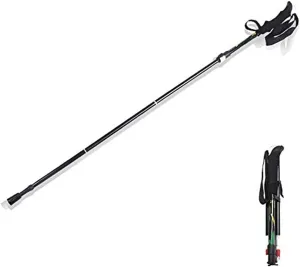 Trekking Pole- Durable Carbon Fiber Hiking Pole with Natural Handle and Extended EVA Grips, Ultralight, Expandable, Collapsible Black