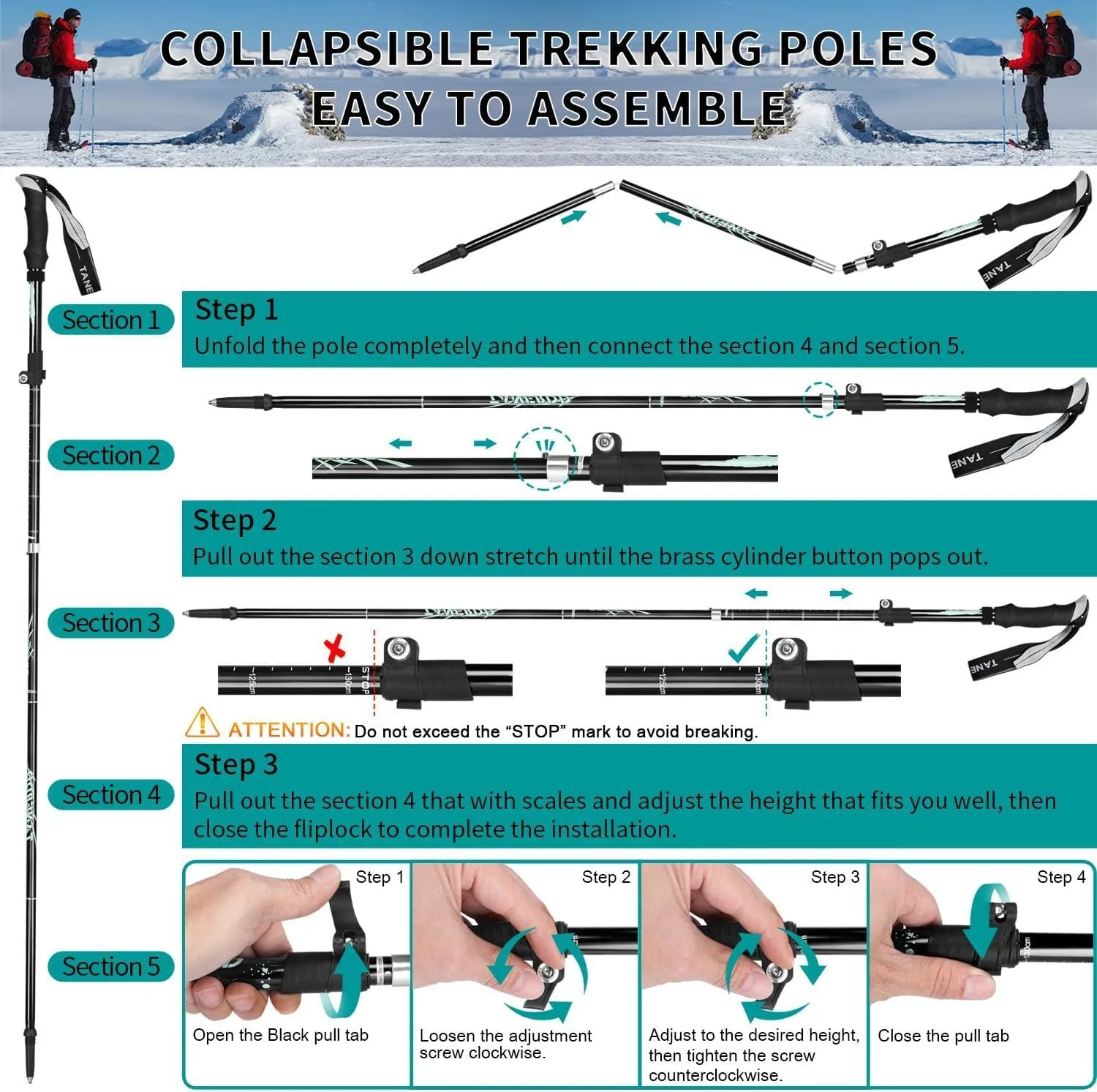 Trekking Poles - 1pc Sports Aluminium 7075 Anti Shock Walking Trekking Hiking Stick Pole Alpenstock
