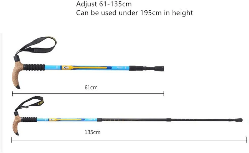 Trekking Poles Carbon Fiber Lightweight Telescopic Tri-fold Hiking Poles Walking Sticks Cork Grip Inner Lock System for Man and Female in Hiking Camping Walking Trekking (Blue Stra