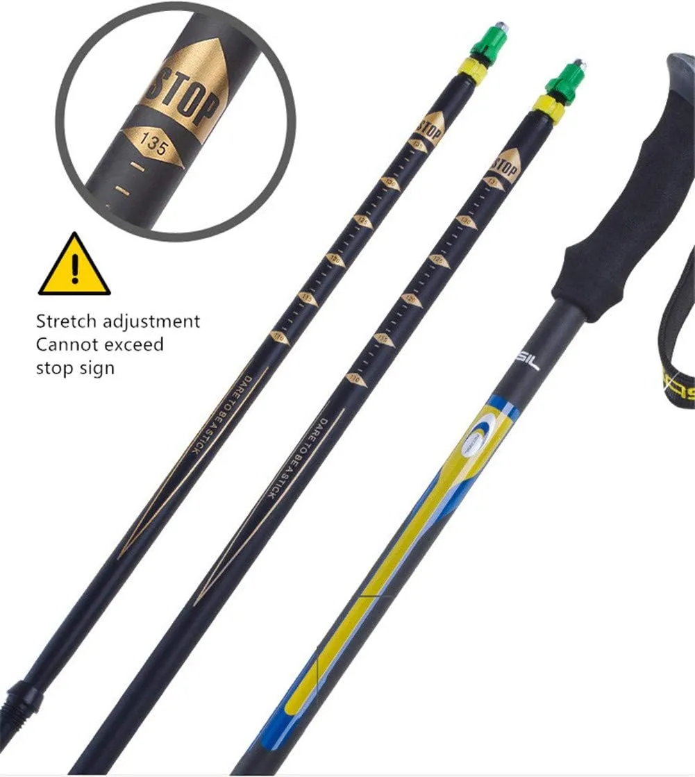 Trekking Poles Carbon Fiber Lightweight Telescopic Tri-fold Hiking Poles Walking Sticks Cork Grip Inner Lock System for Man and Female in Hiking Camping Walking Trekking (Blue Stra