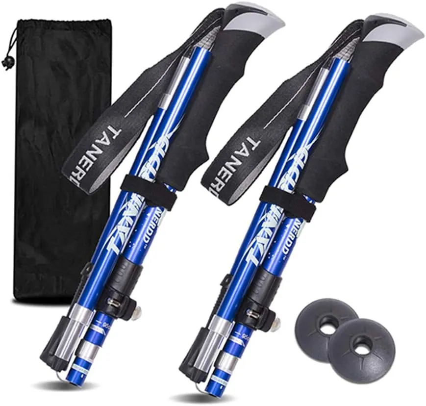 Trekking Poles Collapsible Hiking Poles - 1 Pair Aero-Grade Aluminum Alloy Trekking Sticks with Quick Lock System, Telescopic, Antishock,Collapsible, Ultralight for Hiking, Camping