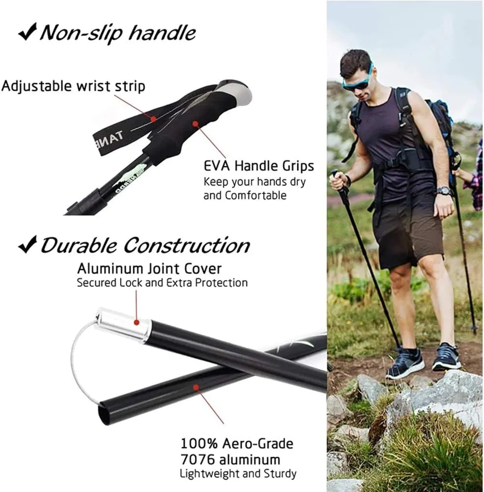 Trekking Poles Collapsible Hiking Poles - 1 Pair Aero-Grade Aluminum Alloy Trekking Sticks with Quick Lock System, Telescopic, Antishock,Collapsible, Ultralight for Hiking, Camping