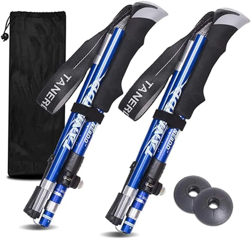 Trekking Poles Collapsible Hiking Poles – 1 Pair Aero-Grade Aluminum Alloy with Quick Lock System, Antishock Technology, Adjustable Length, Ultralight for Hiking, Camping, and Outdoor Adventures