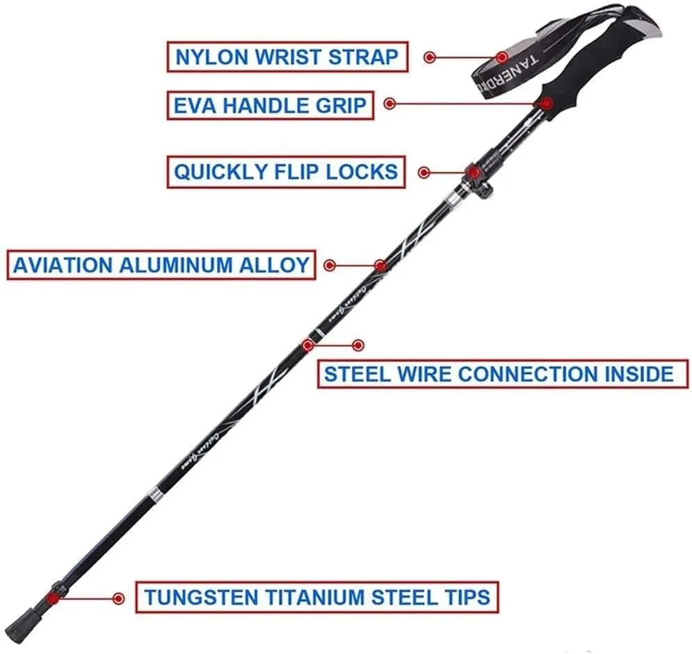 Trekking Poles Collapsible Hiking Poles – 1 Pair Aero-Grade Aluminum Alloy with Quick Lock System, Antishock Technology, Adjustable Length, Ultralight for Hiking, Camping, and Outdoor Adventures