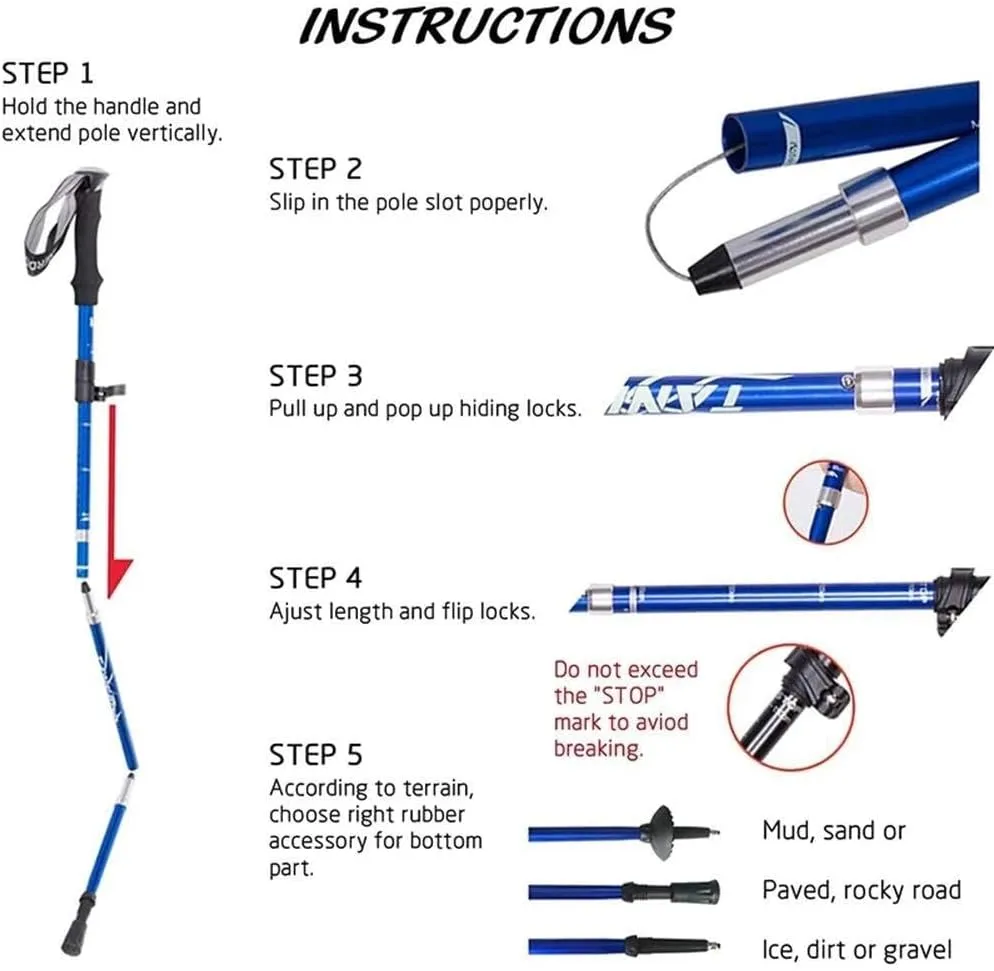 Trekking Poles Collapsible Hiking Poles – 1 Pair Aero-Grade Aluminum Alloy with Quick Lock System, Antishock Technology, Adjustable Length, Ultralight for Hiking, Camping, and Outdoor Adventures