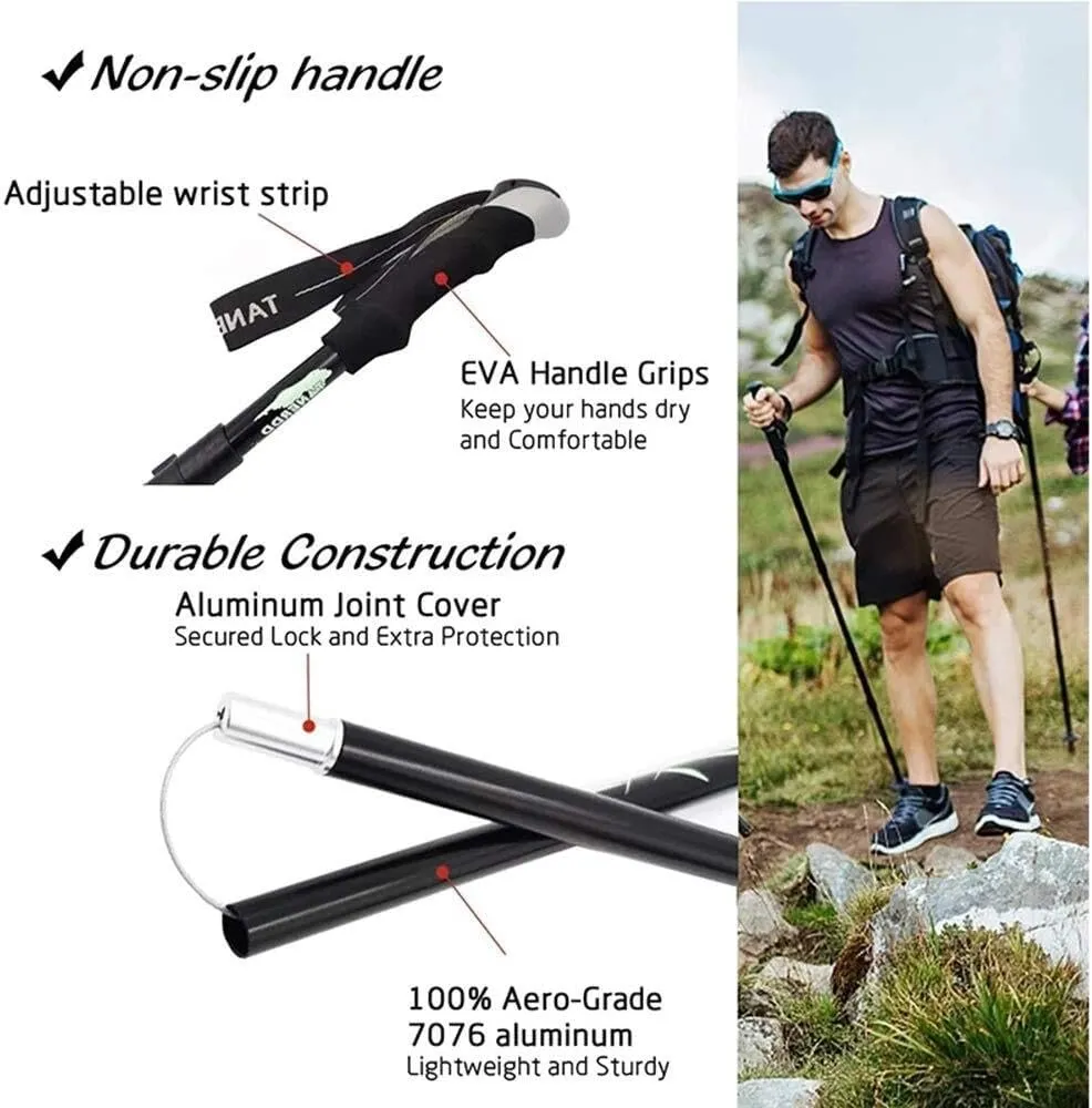 Trekking Poles Collapsible Hiking Poles – 1 Pair Aero-Grade Aluminum Alloy with Quick Lock System, Antishock Technology, Adjustable Length, Ultralight for Hiking, Camping, and Outdoor Adventures