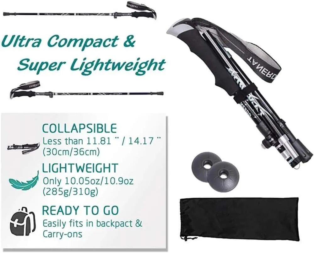 Trekking Poles Collapsible Hiking Poles – 1 Pair Aero-Grade Aluminum Alloy with Quick Lock System, Antishock Technology, Adjustable Length, Ultralight for Hiking, Camping, and Outdoor Adventures