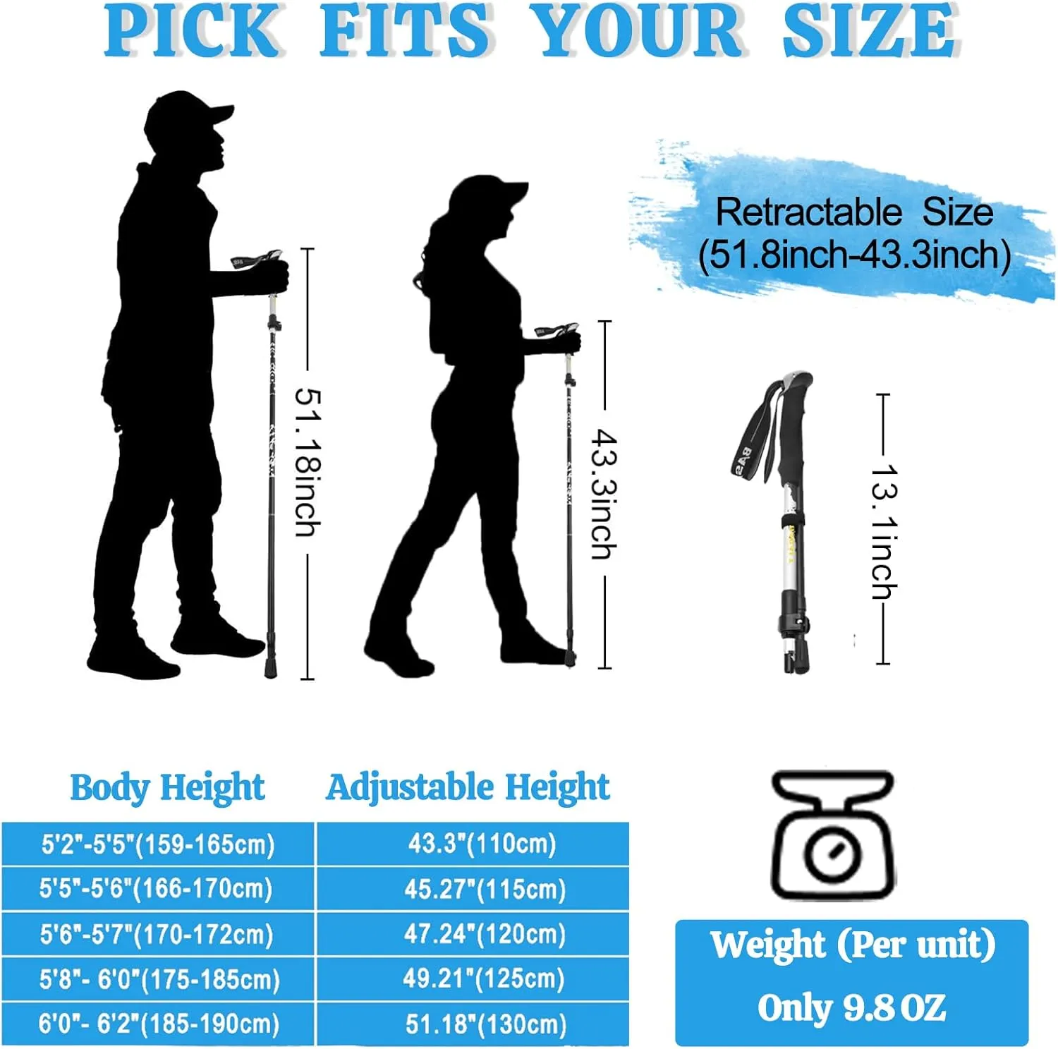 Trekking Poles Lightweight Collapsible Hiking Poles Folding Aluminum Walking Sticks 2 Pack Walking Sticks for Hiking