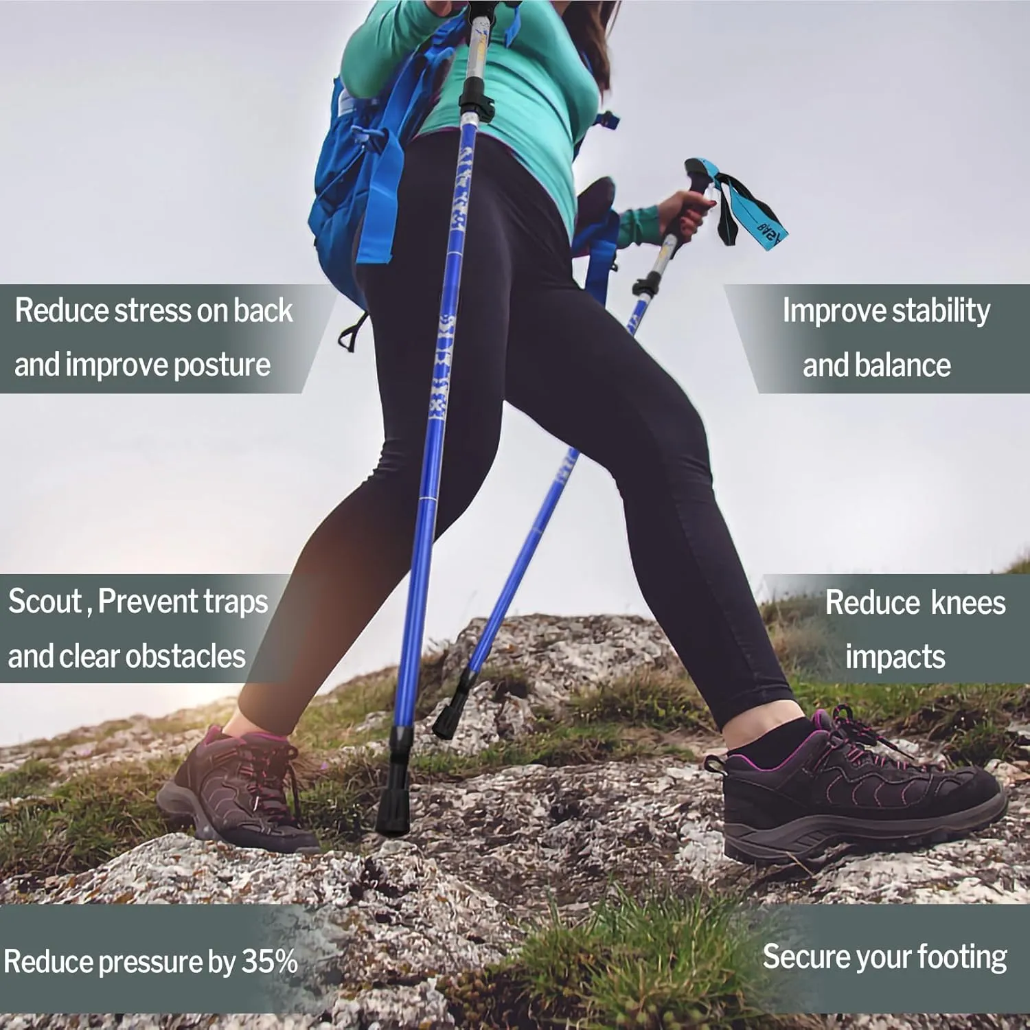 Trekking Poles Lightweight Collapsible Hiking Poles Folding Aluminum Walking Sticks 2 Pack Walking Sticks for Hiking