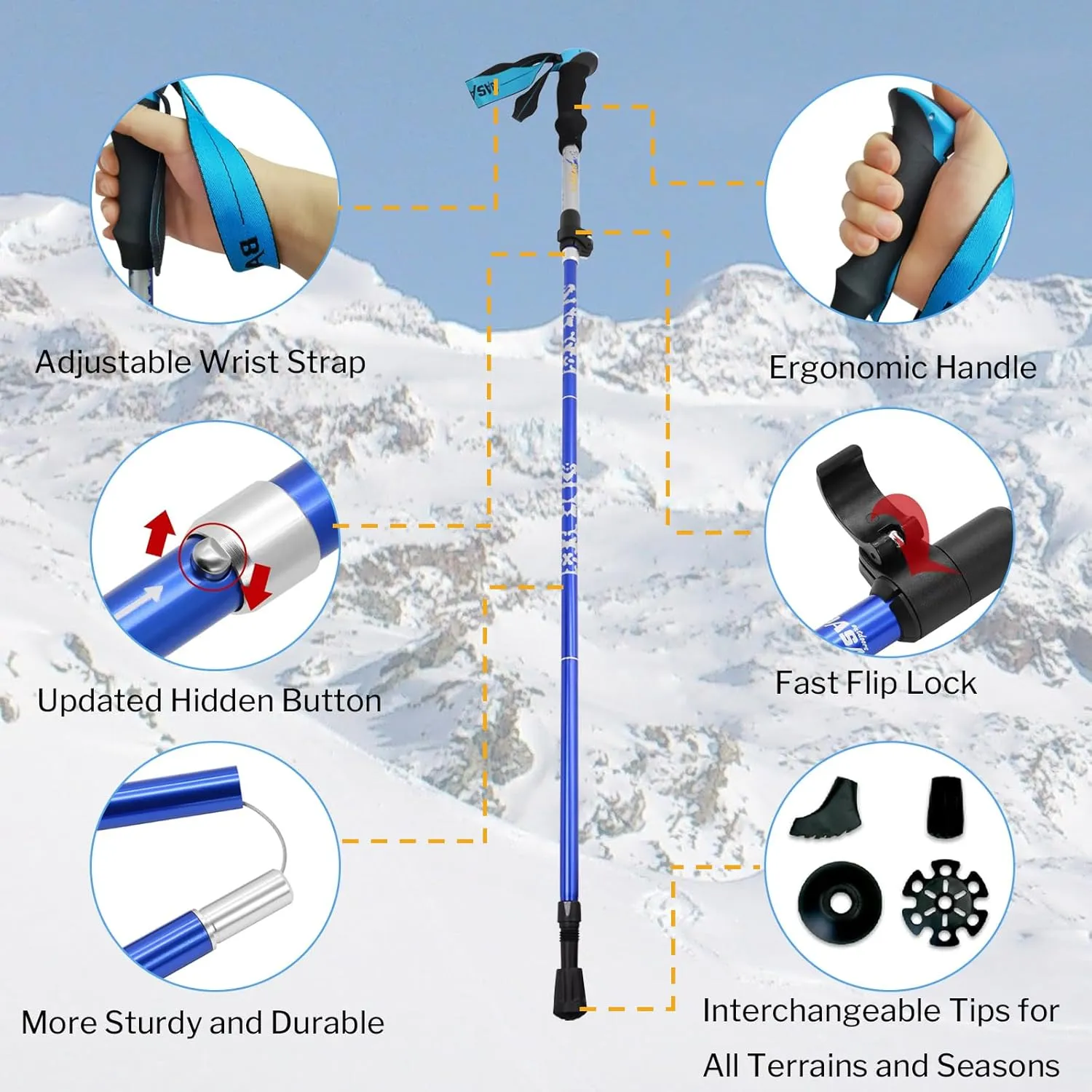 Trekking Poles Lightweight Collapsible Hiking Poles Folding Aluminum Walking Sticks 2 Pack Walking Sticks for Hiking