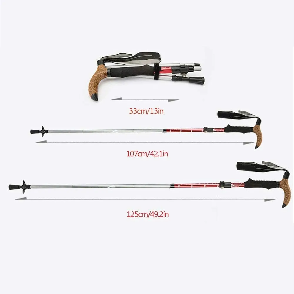 Trekking Poles Made of Aluminium - Folding, Collapsible Adjustable Ultralight for Nordic Walking Hiking Running with Quick Flip Lock System, Cork and T Handle EVA Grip