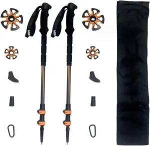 Trekking Poles, Portable Aluminum Alloy Folding Walking Stick, Ultra Light Hiking Walking Stick for Senior Trekking, Backpacking, Hiking(Orange,C)