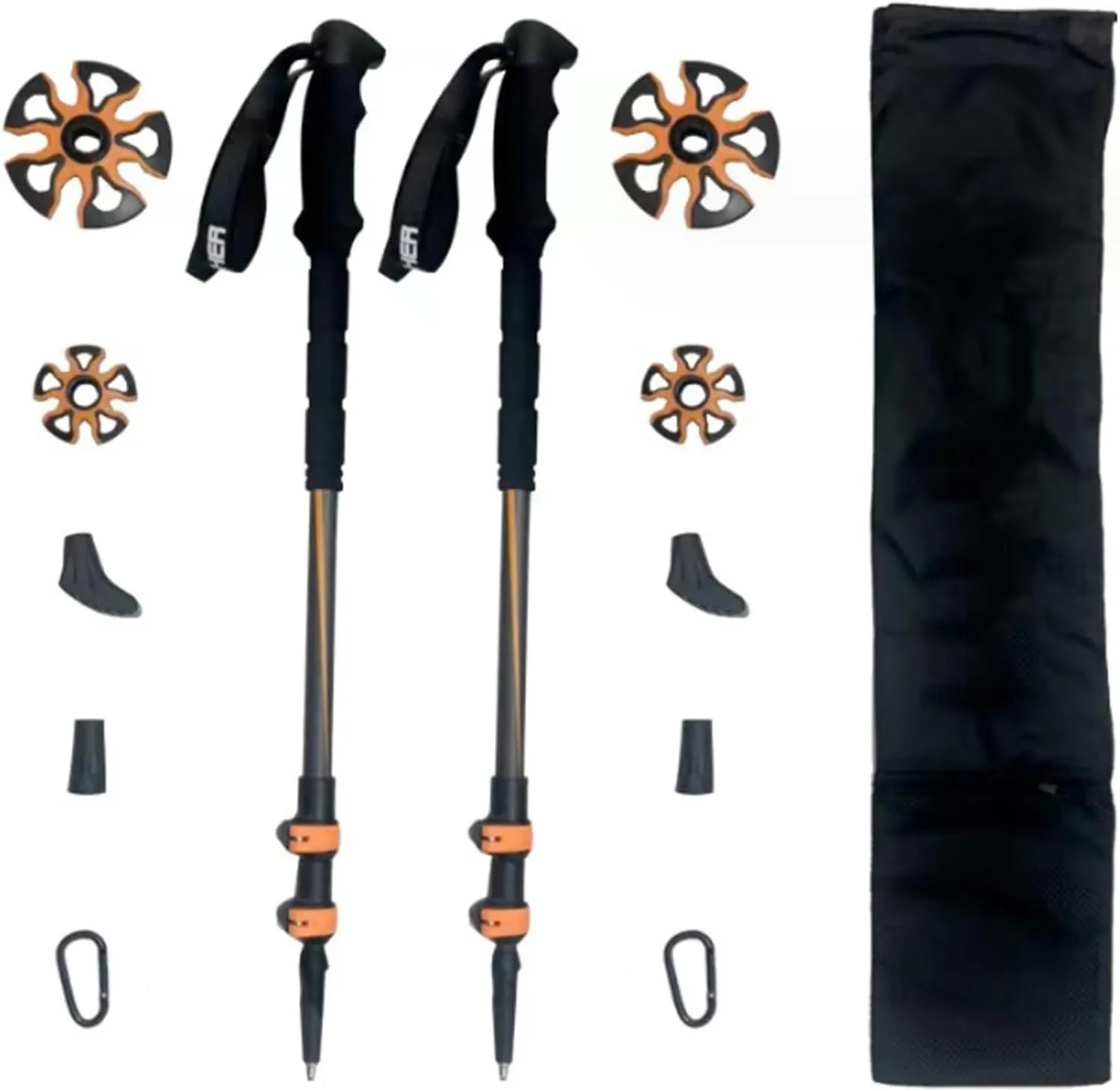 Trekking Poles, Portable Aluminum Alloy Folding Walking Stick, Ultra Light Hiking Walking Stick for Senior Trekking, Backpacking, Hiking(Orange,C)