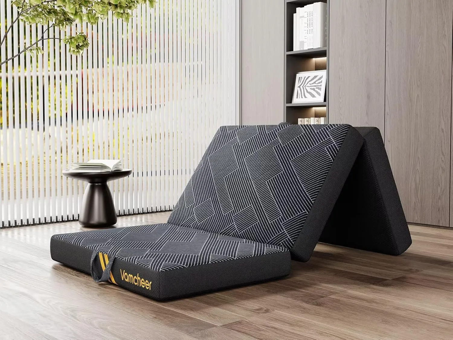 Tri Folding Pad - Foldable Pad for Travel/RV/Camping/Road Trip/Outdoor/Yoga, Tri-fold Memory Foam Pad with Washable Cover, Handle & Non-Slip Bottom