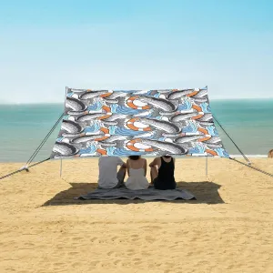 Trout Fish with Float Tire Beach Camping Tent Sun Shelter for Whole Family, Beach Shade Canopy with UPF50  UV Protection,Easy Set Up and Carry,Outdoor Shade for Trips, Fishing, Backyard Fun Pic