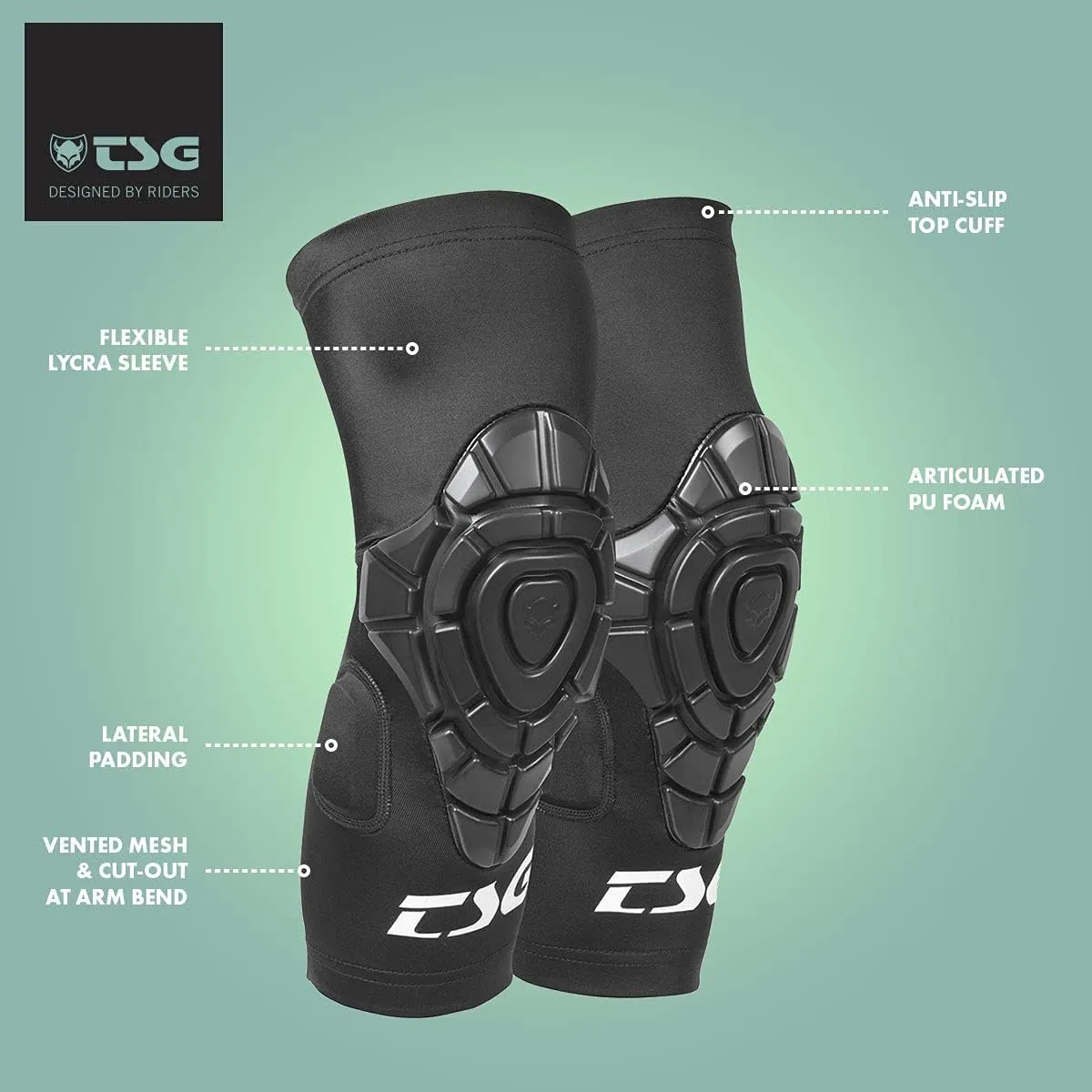 TSG Knee Sleeve Joint, Crash Protection, Bicycle, Skating, Lycra Sleeve, Softshell, PU Foam Padded, Lightweight, Flexible, Anti Slip, Washable, All Mountain, Trail, Swiss Design, Black