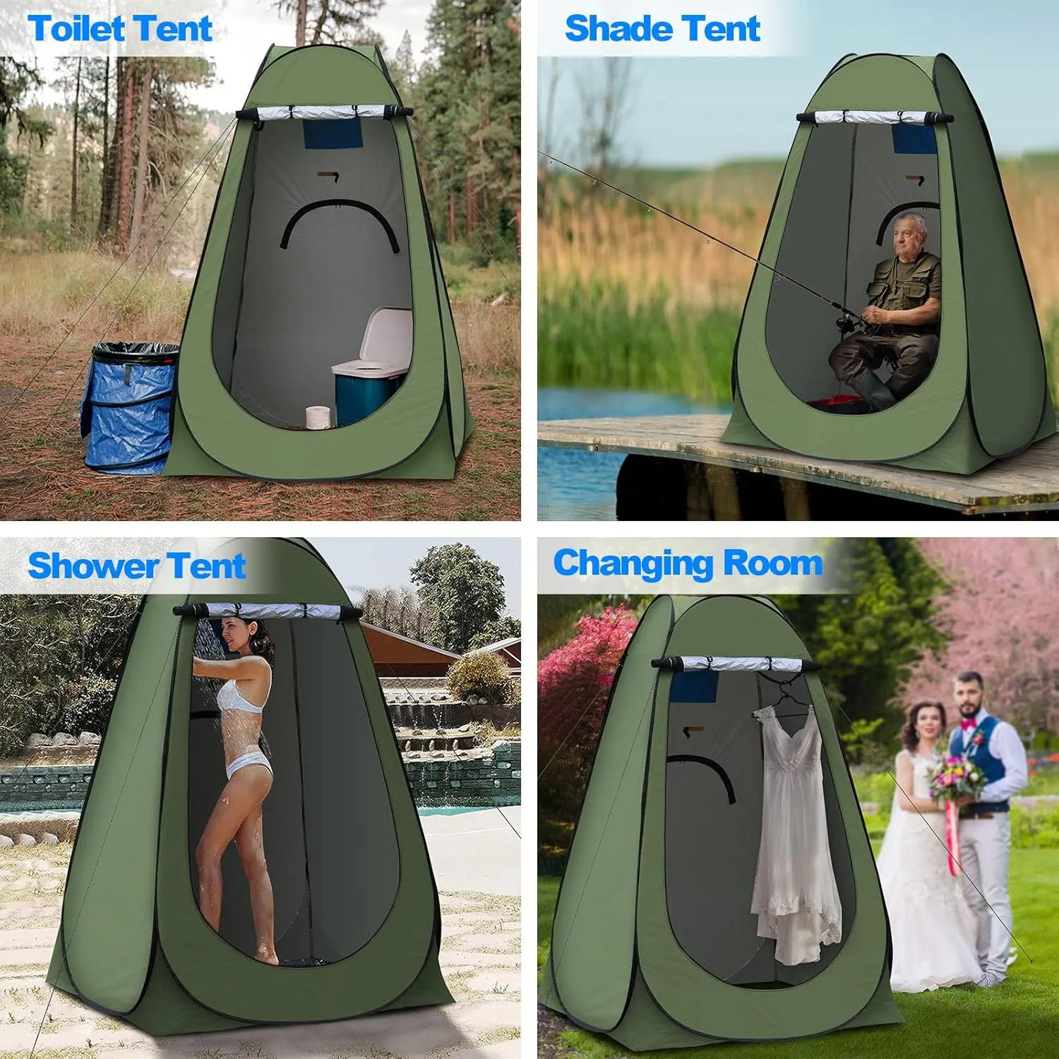 TUKAILAI Portable Pop Up Privacy Tent, Outdoor Camping Bathroom Toilet Shower Tent Spacious Dressing Changing Room for Hiking Beach Picnic Fishing, Instant Rain Shelter with Carrying Bag