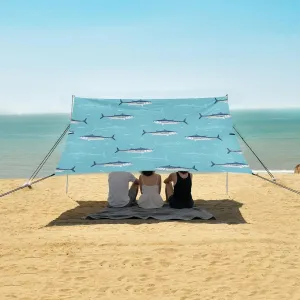Tuna Fish Seamless Pattern Beach Camping Tent Sun Shelter for Whole Family, Beach Shade Canopy with UPF50  UV Protection,Easy Set Up and Carry,Outdoor Shade for Trips, Fishing, Backyard Fun Pic