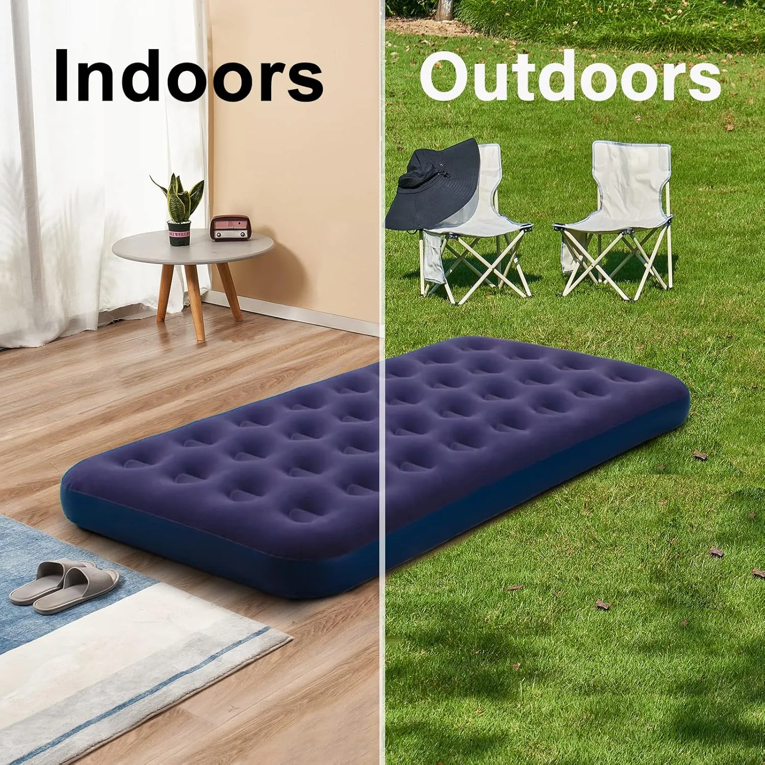 Twin Size Air Mattress Inflatable Bed for Camping & Home, Blow Up Sleeping Pad