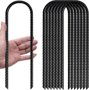 U Shaped Rebar Stakes 12 Inch Heavy Duty Ground Anchors (Pack of 8 Black) Ground Stakes Galvanized Steel, Trampoline Tie Down Anchor, Heavy Duty Stakes for High Wind