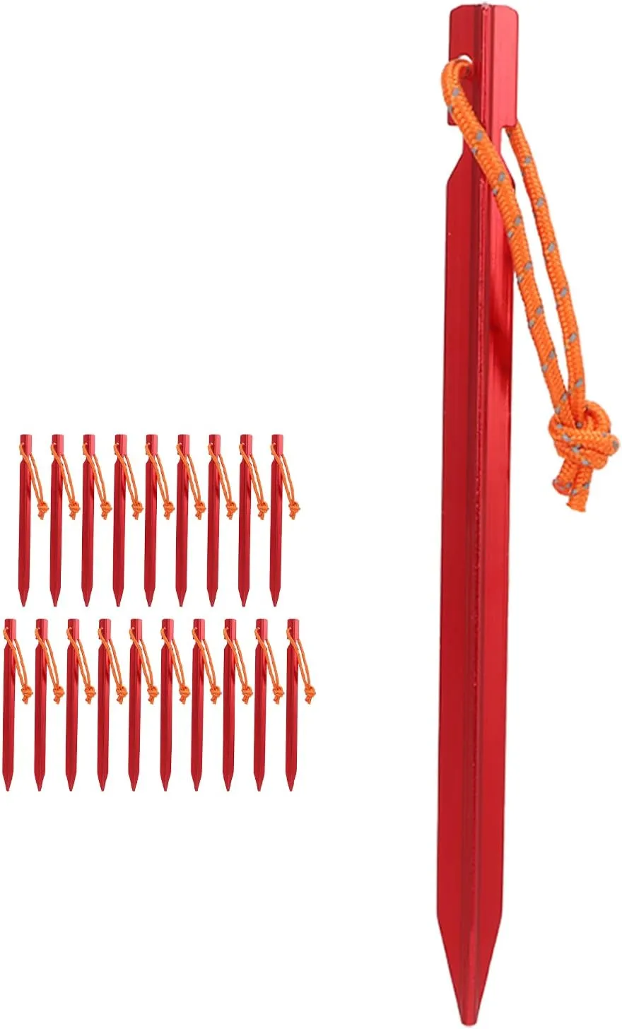 Ultra Light and Tent Pegs with Ropes,Tent Stakes,Stake Pegs,Heavy Duty Tent Stakes - Essential for Wind Resistant Camping (Red)