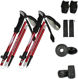 Ultra Strong Trekking, Walking, and Hiking PolesTrekking Poles Aluminum Alloy Folding Ultra-Light andultra-Short- Collapsible, Lightweight, Quick Locking, and Ultra Durable (Red)