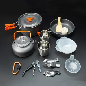 Ultralight Backpacking Cooking Set Gear with 2 Stainless Steel Cup and 3 Folding Utensils Compact Outdoor Camping Cookware Pots and Pans Set with Kettle for Outdoor Camping Hiking Picnic