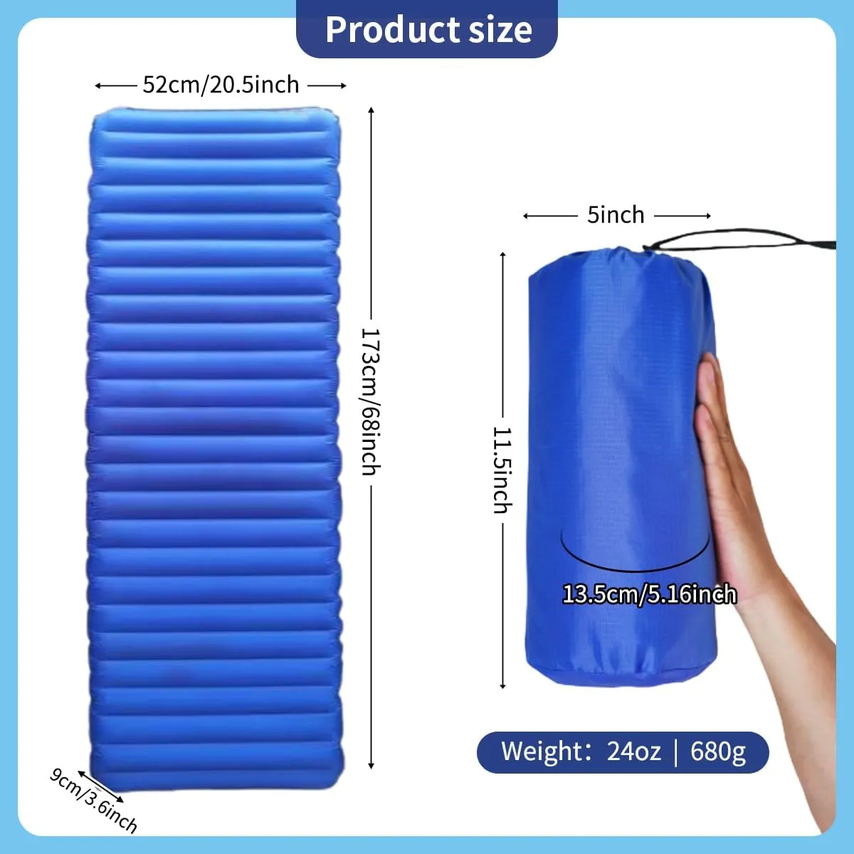 Ultralight Sleeping Pad for Camping, Sleeping Pad R Value 7.7, 3.6 Inch Extra Thick Inflatable Sleeping Mat for Car Camping, Tent, and Backpacking Trips