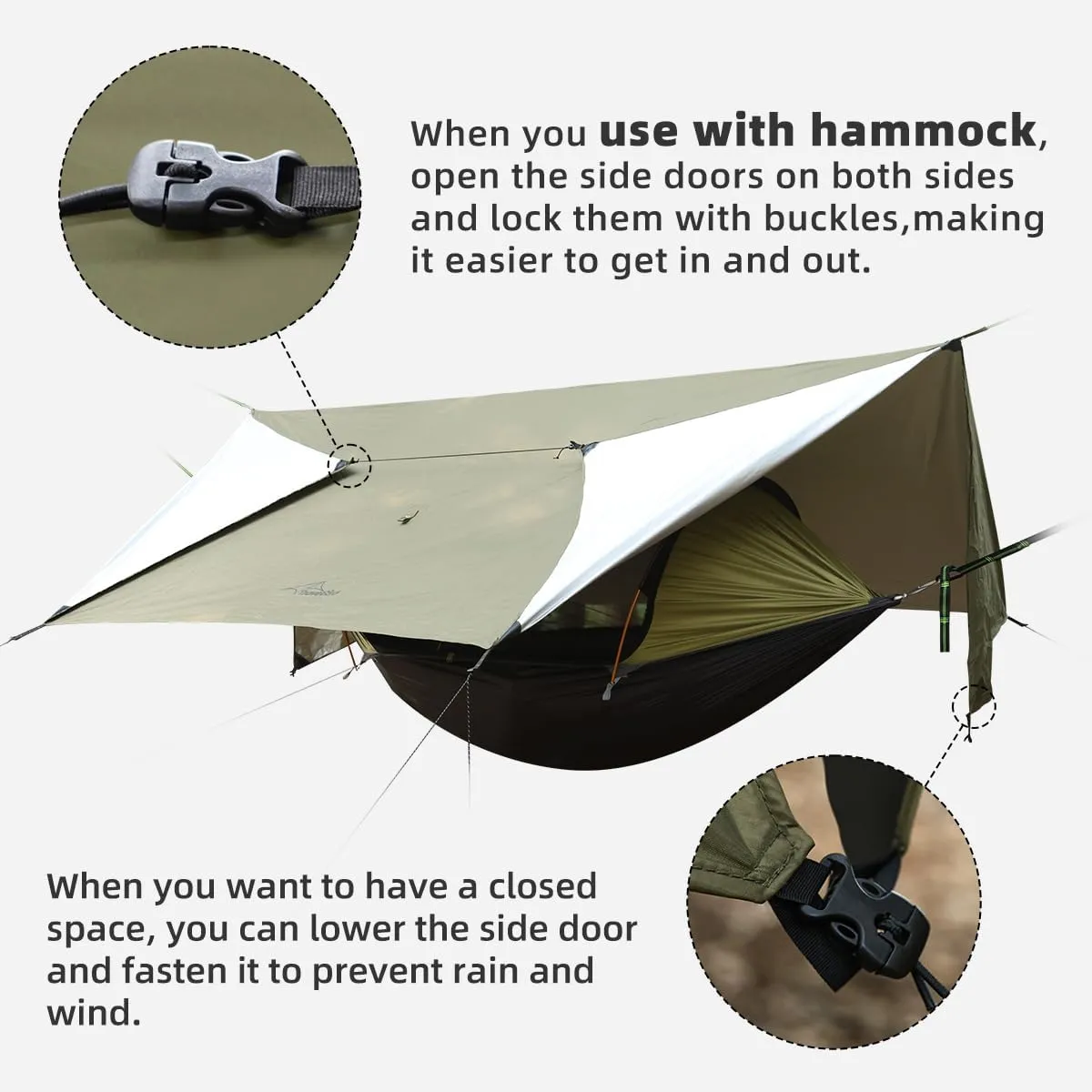 Ultralight Tarp, 14ft Hammock Rain Fly Lightweight Waterproof Camping Tent Tarp with Doors, Bushcraft Tarp Shelter for Backpacking Hiking Camping