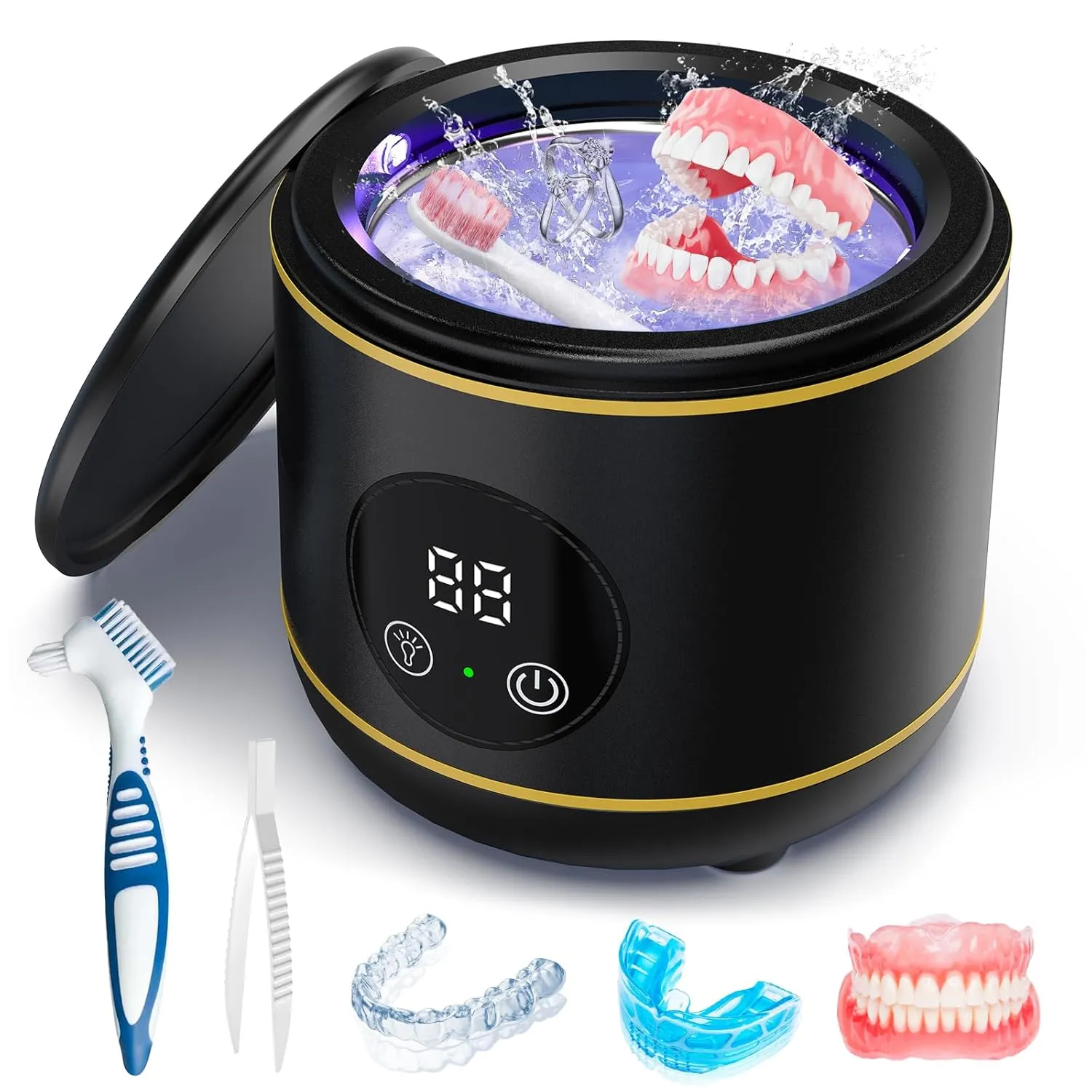 Ultrasonic Retainer Cleaner for Dentures, Mouth Guard, Night Guard, Jewelry, 45kHz Professional Dental Ultrasonic Cleaner, Portable Ultrasonic Retainer Cleaner for Home Travel