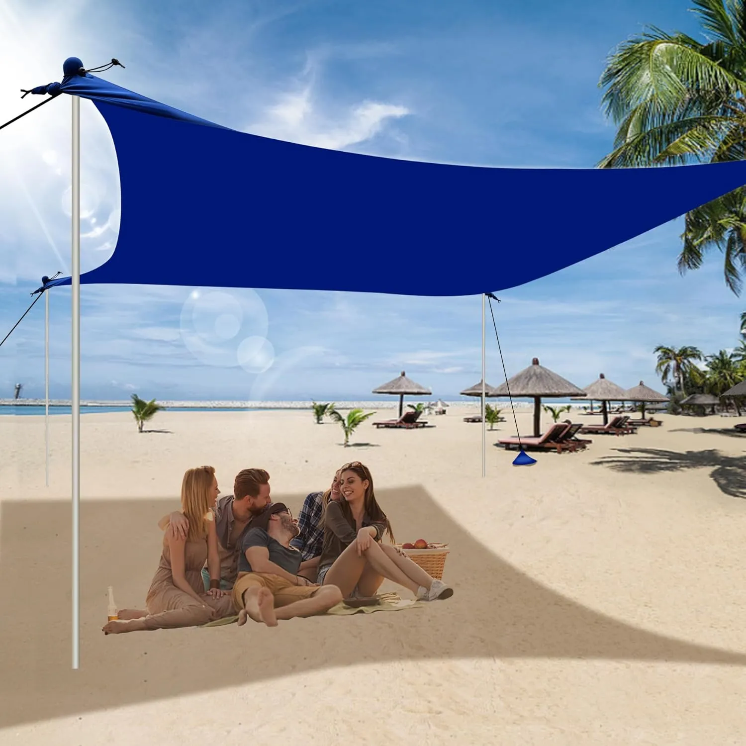 UMARDOO Family Beach Tent Canopy Sun Shade Portable 7×7FT, Large Wind Resistance Beach Sun Shelter Easy Setup with Packable Carry Bag for Outdoor Travel UPF 50 (Blue)