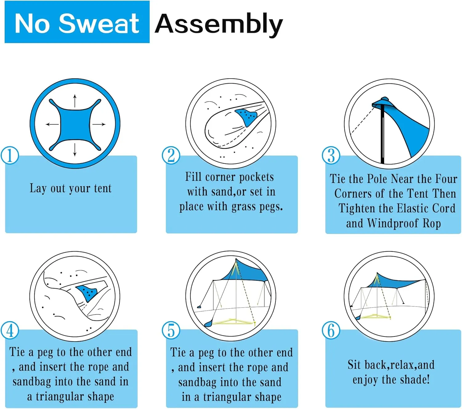UMARDOO Family Beach Tent Canopy Sun Shade Portable 7×7FT, Large Wind Resistance Beach Sun Shelter Easy Setup with Packable Carry Bag for Outdoor Travel UPF 50 (Blue)