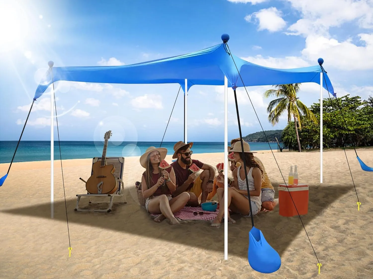 UMARDOO Family Beach Tent Canopy Sun Shade Portable 7×7FT, Large Wind Resistance Beach Sun Shelter Easy Setup with Packable Carry Bag for Outdoor Travel UPF 50 (Blue)