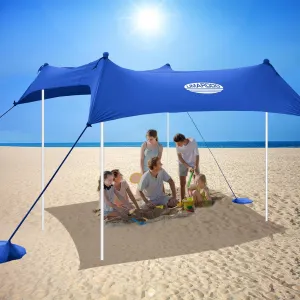 UMARDOO Family Beach Tent Canopy Sun Shade Portable 7×7FT, Large Wind Resistance Beach Sun Shelter Easy Setup with Packable Carry Bag for Outdoor Travel UPF 50 (Blue)